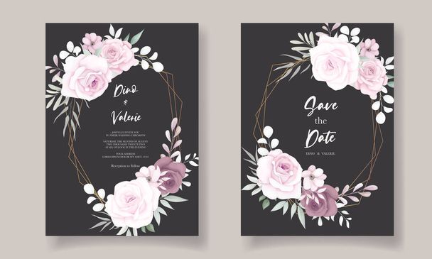 手描き繊細な花の結婚式招待カード - ベクター画像