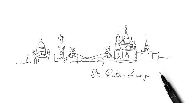 Város sziluett st Petersburg tollvonal stílusú rajz fekete vonalak fehér háttér - Vektor, kép
