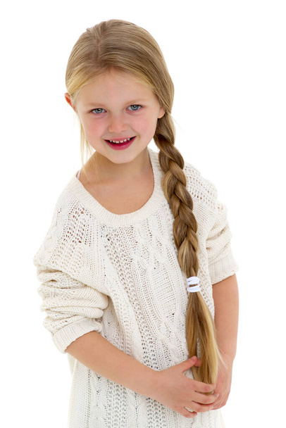 Beautiful happy little girl isolated on white background. - Zdjęcie, obraz