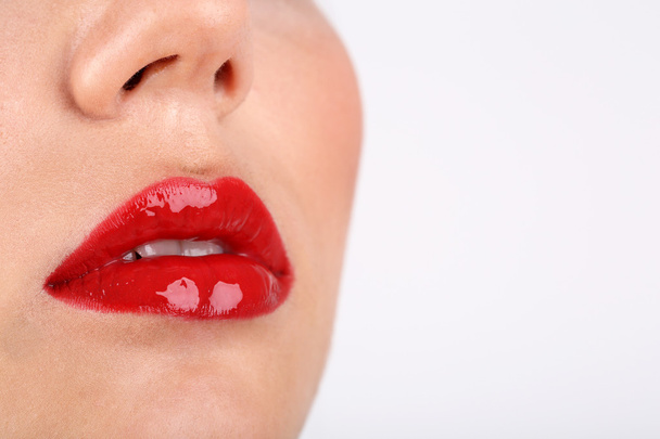 Sexy red lips closeup - Foto, Imagem