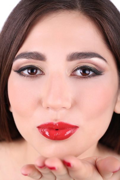 Girl with red lips and nails closeup - Foto, Imagem
