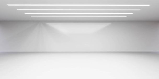 moderna sala de estar branco loft com superfície de parede brilhante e reflexões parede vazia 3d renderizar ilustração - Foto, Imagem