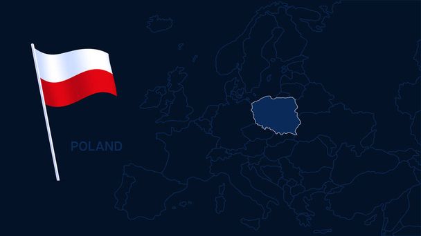 poland on europe map vector illustration. High quality map Europe with borders of the regions on dark background with national flag. - Vector, Image