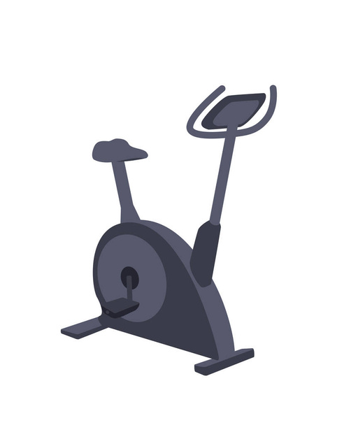 Black exercise bike Modern cartoon clip art isolated on white background. Stationary bicycle Flat icon vector illustration. Cycling equipment machine for Gym, home workout activity - Vector, imagen