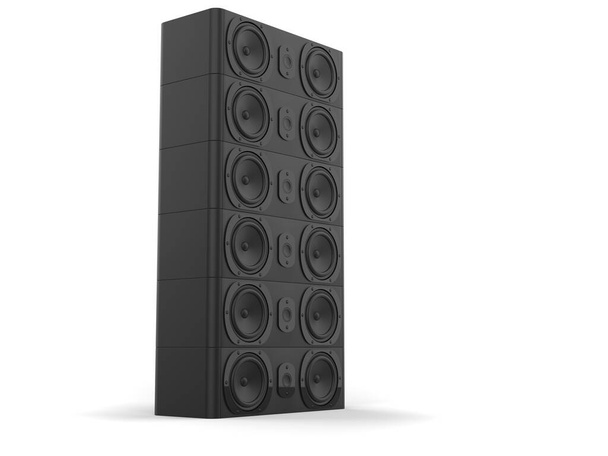 Toren van moderne matte zwarte muziekluidsprekers op elkaar gestapeld - Foto, afbeelding