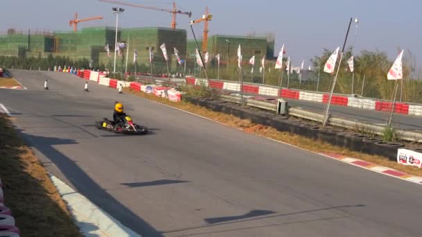 Kart sports and racers on the track are driving karts - Footage, Video