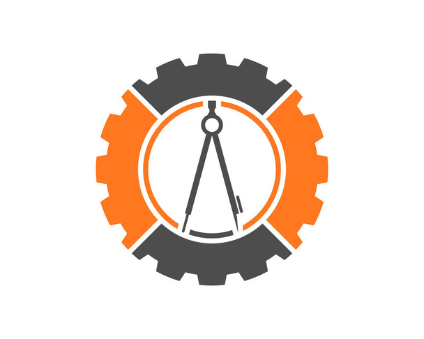 Építészeti eszköz a sebességváltó logójában - Vektor, kép