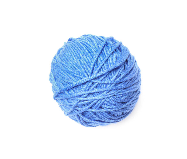 Soft light blue woolen yarn isolated on white - Φωτογραφία, εικόνα