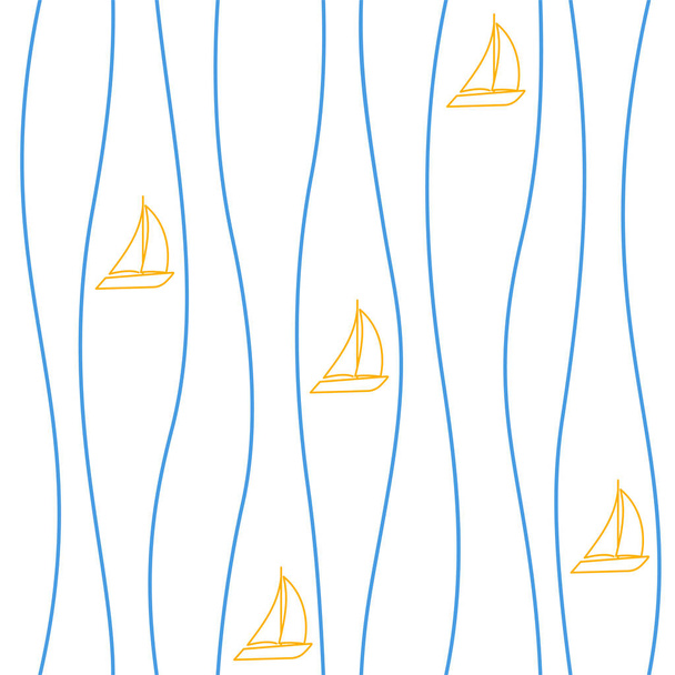 Seamless pattern with sailboats. Vector abstract marine background with ships and sea waves. - Vector, Image
