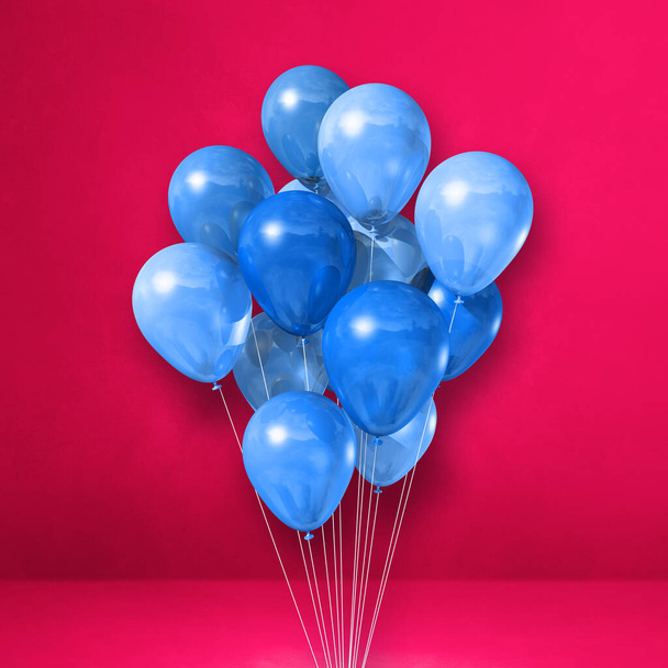 Blue balloons bunch on a pink wall background. 3D illustration render - Foto, Bild
