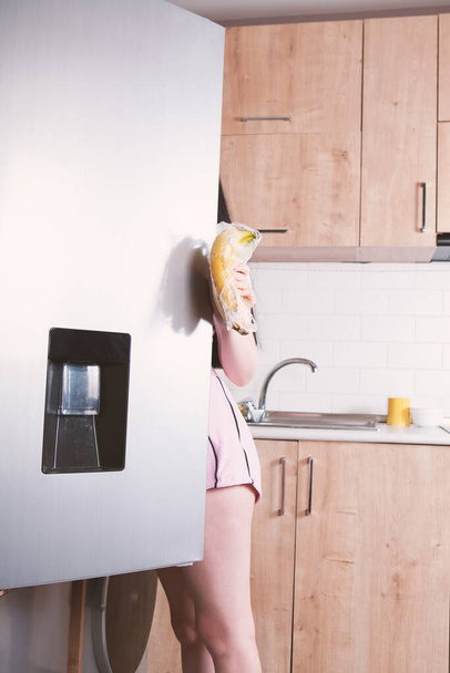 girl holding bananas food, snack, diet, early morning - Photo, Image