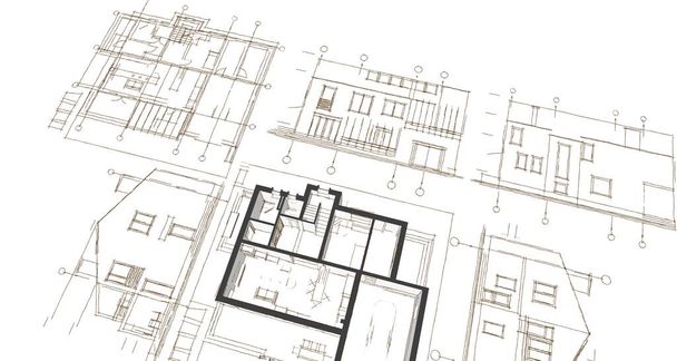 будинок архітектурний проект ескіз 3d ілюстрація
 - Фото, зображення
