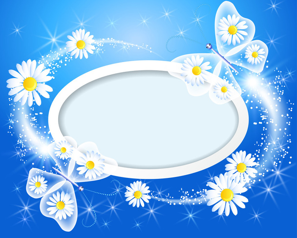 Butterfly with daisy and frame - Vetor, Imagem