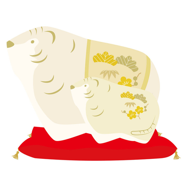 Újévi kártya illusztráció egy tigris és egy gyermek (párnával) (kerámia stílusú változat) - Vektor, kép