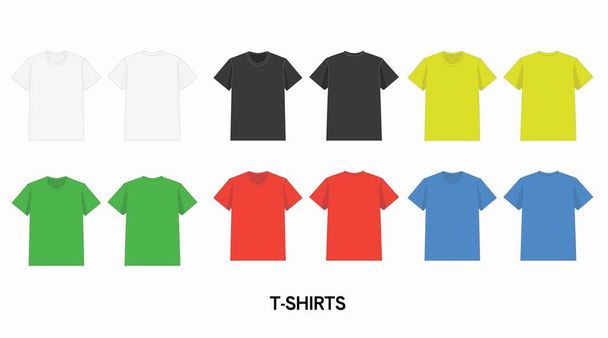 多くの色で空白のTシャツテンプレートのベクトル図面. - ベクター画像