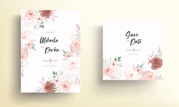 バラの装飾と美しい柔らかい花の結婚式の招待カード - ベクター画像