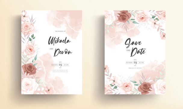 バラの装飾と美しい柔らかい花の結婚式の招待カード - ベクター画像