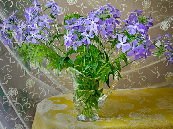 Цветущие фиалки в хрустальной вазе
. - Фото, изображение