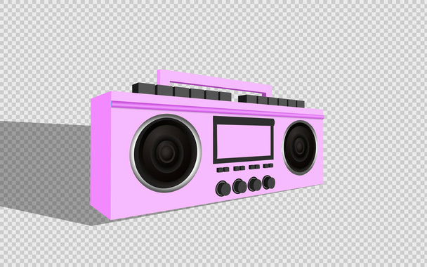 Modern stylish music receiver. Pink Boombox, audio and music. Retro old Realistic 3d object. Tape recorder vintage isolated on transparent background. vector illustration - Vector, Image