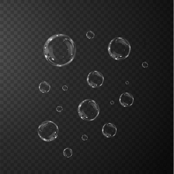 Verzameling van realistische zeepbellen. Bubbels bevinden zich op een transparante achtergrond. Vector vliegende zeepbellen - Vector, afbeelding