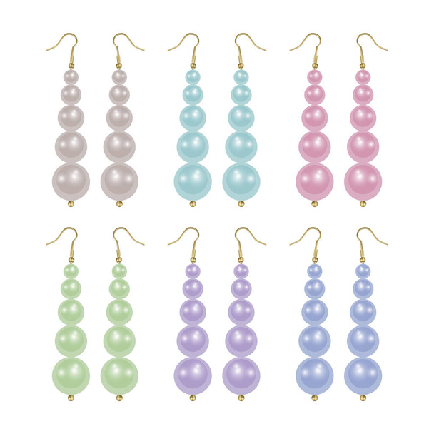 Earrings mockup with pearl beads isolated on white background. Realistic elegant pearl accessory - Vector, Image