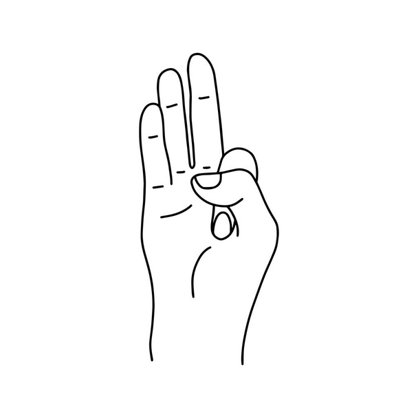 Mudra - Vayu. Hands vector illustration. Yogic hand gesture. Black and white linear style. - Vector, Image