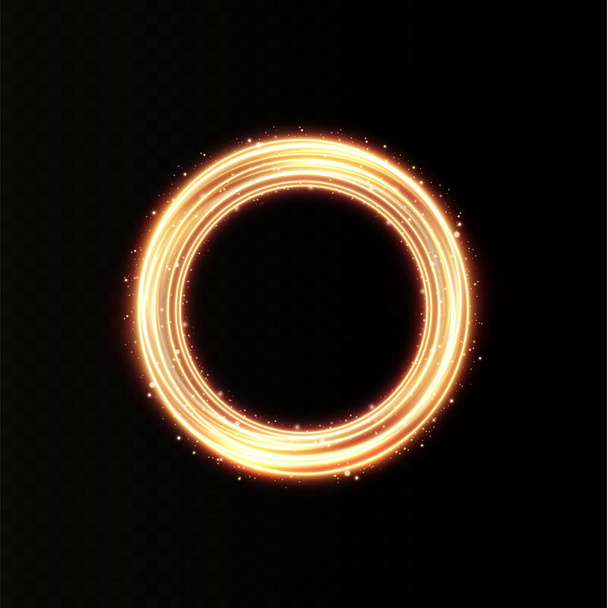 Abstrakte Vektorlichtlinien, die in einer Spirale wirbeln. Leichte Simulation der Linienbewegung. Leichte Spur vom Ring. Beleuchtetes Podium für Werbeartikel. - Vektor, Bild
