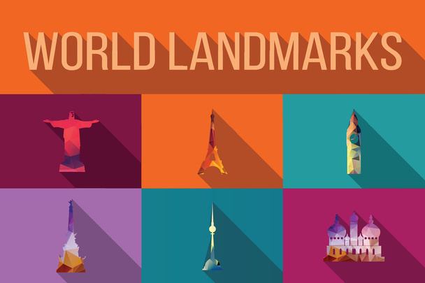 World landmarks, famous buildings, Europe, America, Asia, vector illustration - Vector, Image