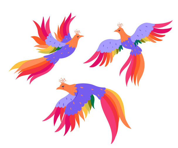 Set of magic birds isolated on a white background. Vector image. - Вектор,изображение