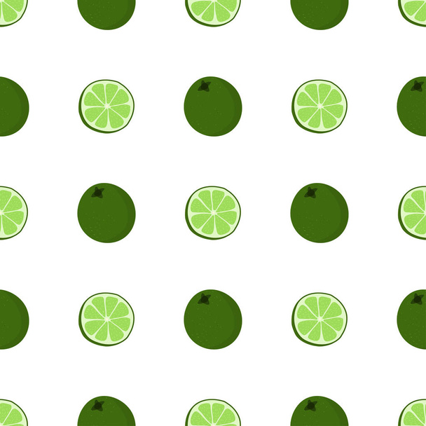 Hand drawn seamless pattern with whole and sliced lime. Fabric print texture - ベクター画像