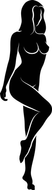 naked woman silhouette, monochromatic vector illustration - Vector, Image