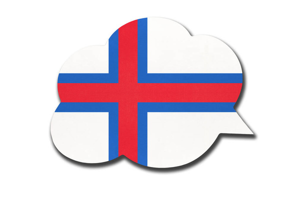 3D-Sprechblase mit Nationalflagge der Färöer auf weißem Hintergrund. Symbol des Landes der Färöer. Weltkommunikationszeichen. - Foto, Bild