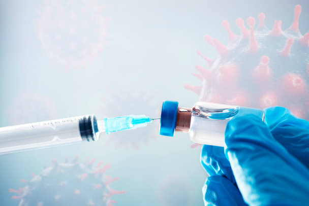 Vaccine and syringe injection for prevention, immunization and treatment of coronavirus infection (COVID-19, nCoV 2019) - Foto, Bild