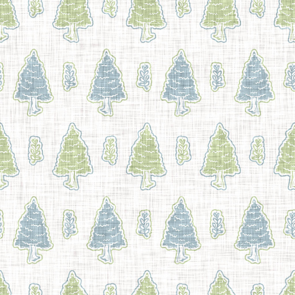 Seamless linen tree blockprint pattern background. Calm pale tonal pastel color wallpaper. Simple modern scandi unisex kid design. Organic light gender neutral baby newborn nursery print.  - Photo, Image