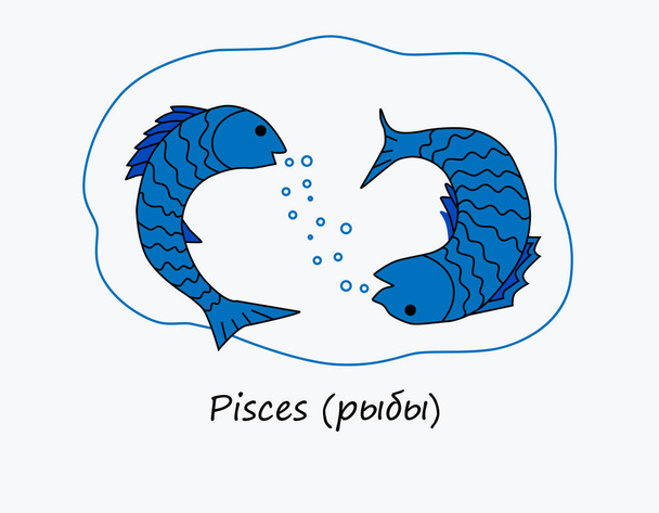  Pisces,fish, the sign of the Zodiac. Collection of astrological horoscopes. Contour image of two fish on a white background. Vector illustration. - ベクター画像
