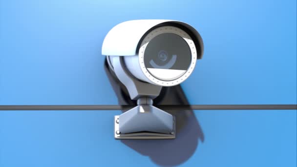 Videocamera di sorveglianza a parete in movimento e scansione dell'area circostante, loop - Filmati, video