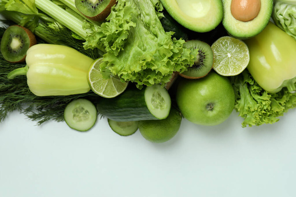 Fresh green vegetables on white background, space for text - Foto, Bild