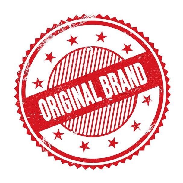 ORIGINÁLIS márkanév felirat a piros grungy cikcakkos szegélyre írva kerek bélyeg. - Fotó, kép