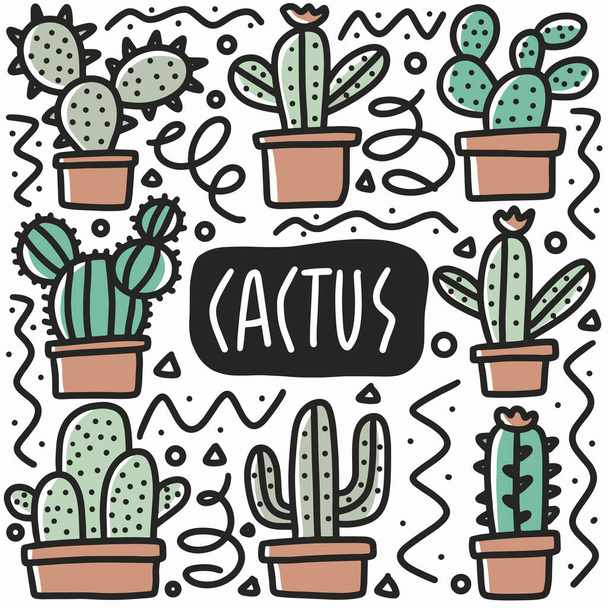 kézzel húzott kaktusznövény doodle készlet - Vektor, kép