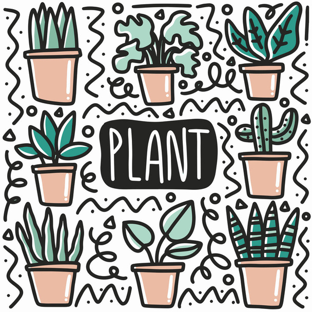 conjunto de garabatos de plantas dibujadas a mano - Vector, imagen