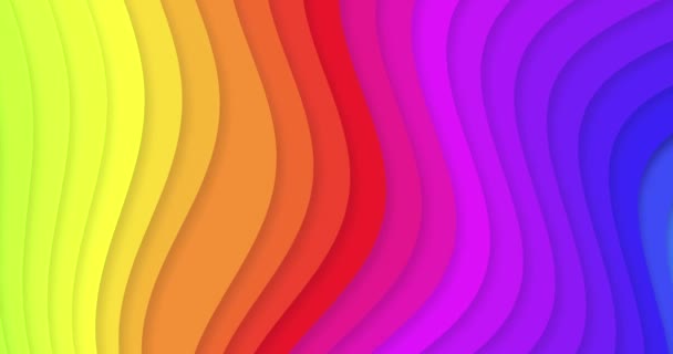 4k Kleurrijke regenboog geschilderd kleuren. Geanimeerde brede panorama golvende multicolor achtergrond. Veelkleurige levendige gestreepte bg. Kleur wiel geel, groen, oranje, rood, blauw violet, rood. Soepele overgang - Video