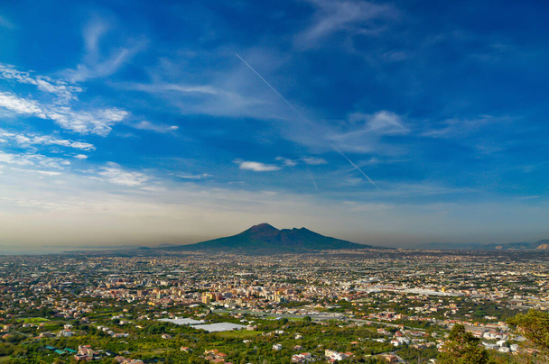 Panoramic view of the territory of the province of Naples with the volcano Vesuvius in the center, Italy. - Photo, Image