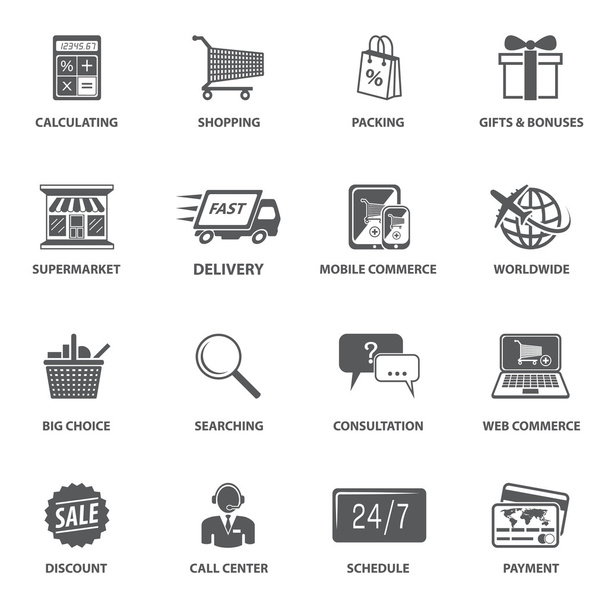 Compras Comercio electrónico Iconos
 - Vector, imagen