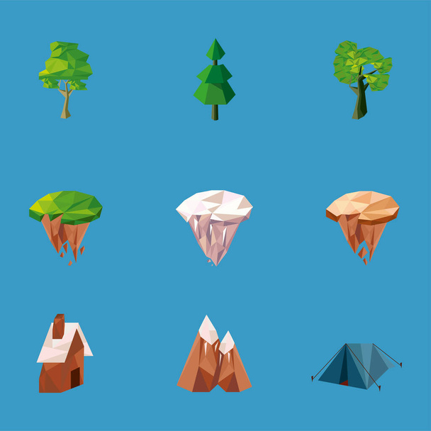 nine lowpoly nature icons - Vector, Image