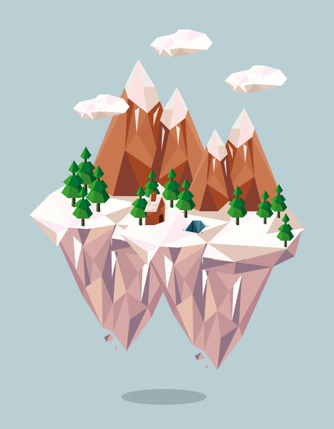 mountains and house lowpoly - Vector, Image