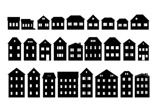 Ασπρόμαυρο κλίτος σπιτιών και κτιρίων - Διάνυσμα, εικόνα