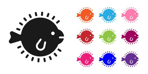 Black Puffer fish icon isolated on white background. Fugu fish japanese puffer fish. Set icons colorful. Vector. - Vector, Image