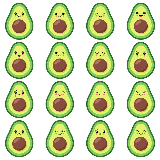 cute avocado set with different emotions - Vector, afbeelding