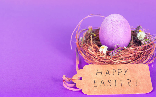 Colorful background with Easter eggs on red background. Happy Easter concept. Can be used as poster, background, holiday card. Flat lay, top view, copy space. - Photo, Image