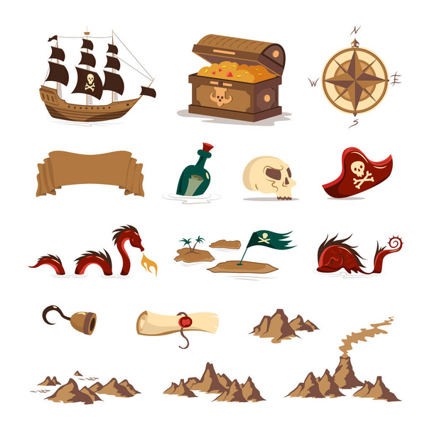 Conjunto de tesouros piratas - Vetor, Imagem